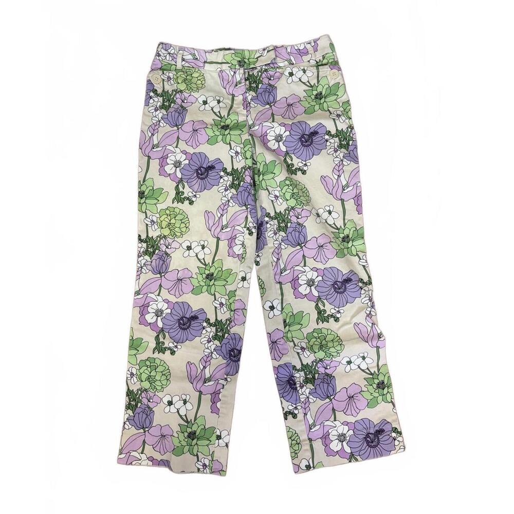 Ann Taylor Loft Petite Lavender Floral Cropped Pants Cottage Boho Med Rise 2P